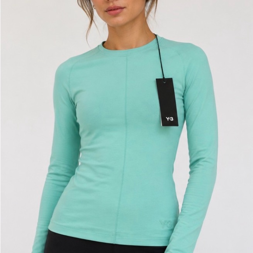 Y-3 Fitted Long Sleeve Tee Women’s L Aqua Mint Yohji Yamamoto Adidas NWT